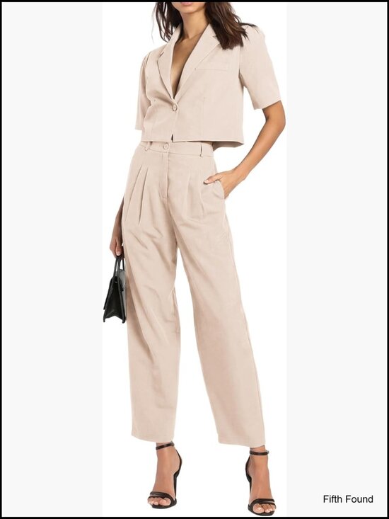 Pants - Women's 2 Piece Blazer & Wide Leg Pants Set Business Office